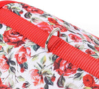 Mile High Life Dog Harness, Air Mesh Floral Vest Harness for 20 lbs Small Dogs & Cats, Easy Get on Adjustable Easy Closures Both Neck and Chest(Red Rose, S Chest 16"-18")