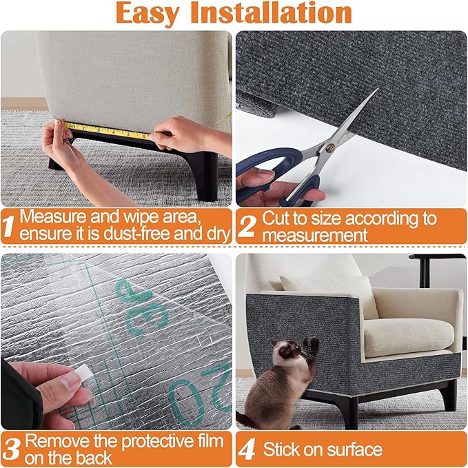 Cat Scratch Furniture Protector - 40" x 15.8" Trimmable Self-Adhesive Cats Claws Scratch Pads, Furniture Protection from Cats/Dogs Scratching for Cat Scratch Post Cat Tree Replacement (Dark Gray)