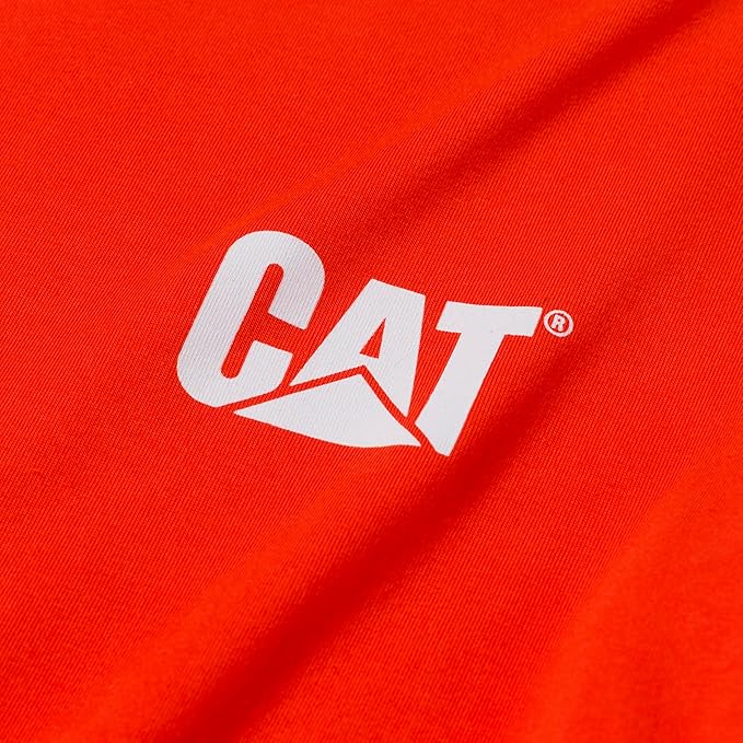 Caterpillar Trademark Banner Long Sleeve Tee Shirts for Men with Center Back Neck Wire Management Loop and Cat Workwear Logo