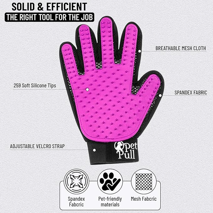 Pet Grooming Gloves with 259 Silicone Tips - Pet Hair Removal Tool Gentle Shedding Dog Washing Gloves - Deshedding Brush Hair Remover Mitts for Dogs & Cats for Long and Short Hair (Pink)