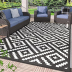 GENIMO 5x8 Outdoor Rug Waterproof, Reversible Mats, Outdoor Area Rug, Plastic Outside Carpet, Geometric Rv Mat for Patio Camping Rv Picnic Backyard Deck Balcony Porch Beach Trailer (Black & White)