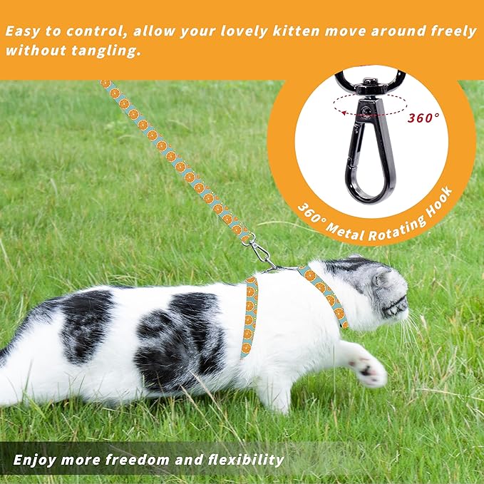 Cat Harness and Leash Set, Adjustable Kitten Harness Escape Proof Cats Harness, Soft Lightweight Walking Travel Pet Harness, Cute Kitty Harness Leash Set for Small Medium Cats, Blue Lemon