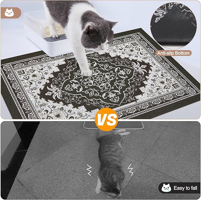 Glittme Cat Litter Mat with Non-Slip Bottom Litter Box Mat 40"X30" Litter Trapping Mat Easy to Clean Washable Cat Food Mat for Kitty,XL
