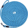 Long Dog Leash for Training 30Ft-Reflective Nylon Rope with Swivel Hook-Recall Agility Lead for Large Small Medium Dogs Outside Walking Hiking-Sky Blue Diam 1/2"