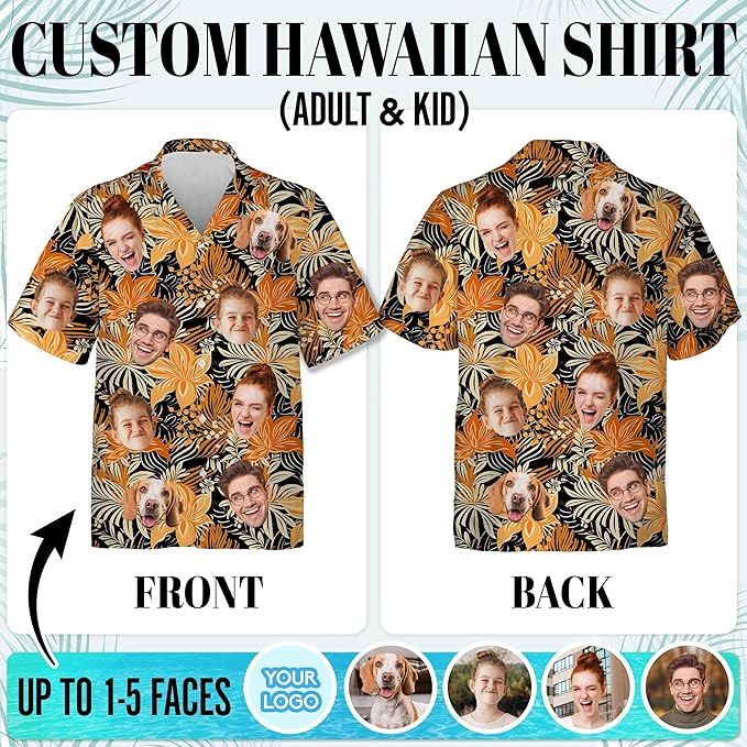 Custom Hawaiian Shirt with Face for Men Women Youth Kid, Personalized Hawaiian Shirts with Face Logo Photo Picture