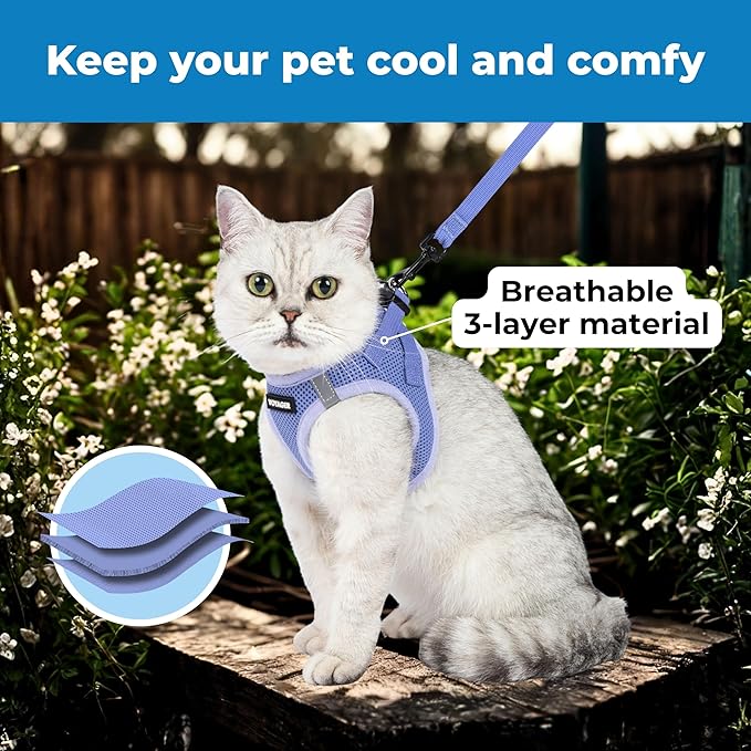 Voyager Step-in Pet Harness - All Weather Mesh, Adjustable Step in Harness for Cats and Dogs by Best Pet Supplies - 307 Set Lavender, XXXS