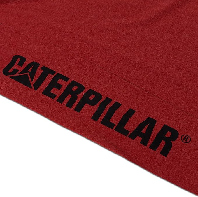 Caterpillar Trademark Banner Long Sleeve Tee Shirts for Men with Center Back Neck Wire Management Loop and Cat Workwear Logo