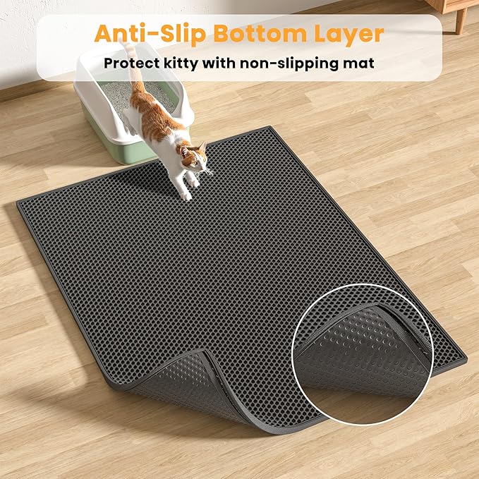 Pieviev 2 Packs Cat Litter Mat Double Layer Waterproof Urine Proof Trapping Mat (30''X24'', Black)