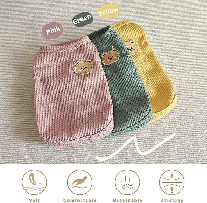 Waffle Knit Cat & Dog T Shirt for Small Dogs, Stretchable Puppy Shirt for Sphynx Cats & Small Breeds, Pet Clothes | Breathable Summer/Winter Apparel for Newborn(3PCS Large)