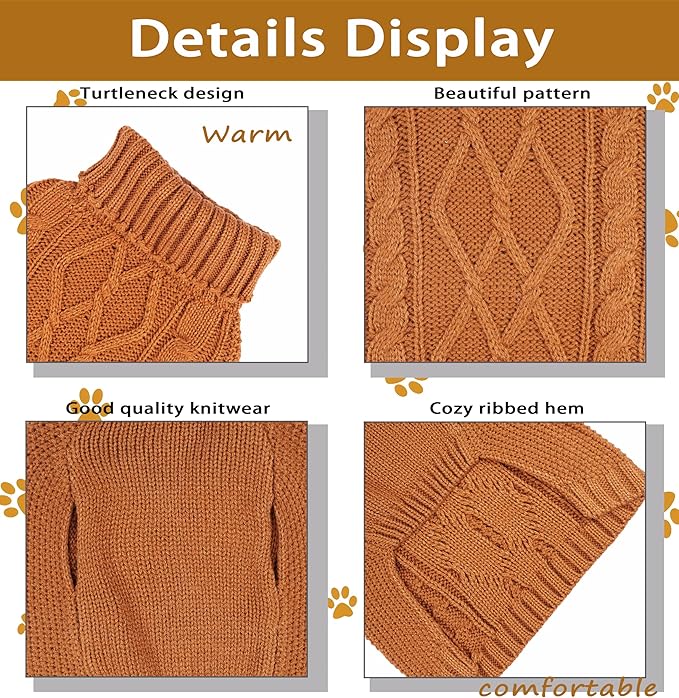 Dog Sweaters for Small Dogs Winter Dog Clothes for Chihuahua Yorkie Warm Puppy Sweater Knitted Pet Clothes Cute Doggy Cat Outfit for Thanksgiving (Brown, X-Small)