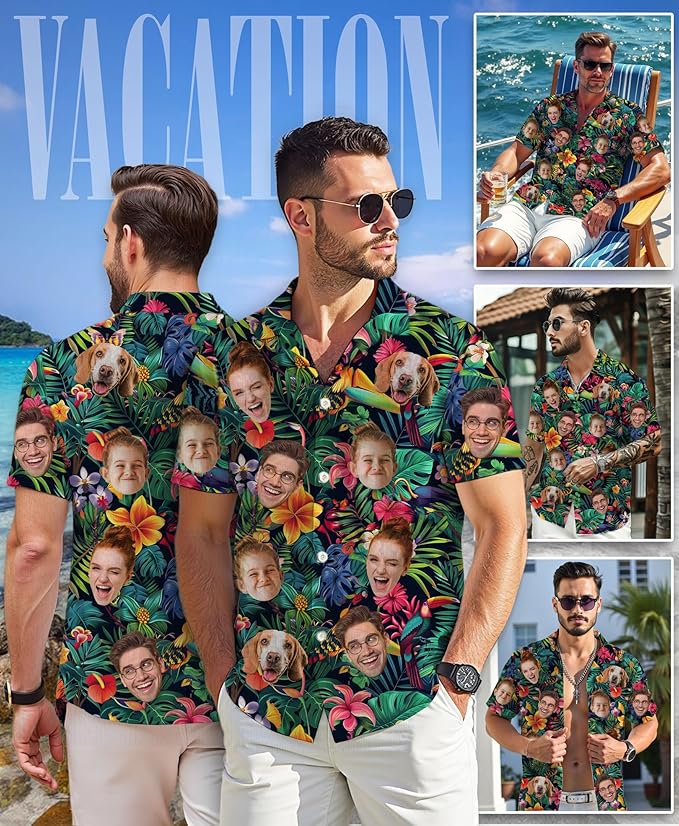Custom Hawaiian Shirt with Face for Men Women Youth Kid, Personalized Hawaiian Shirts with Face Logo Photo Picture
