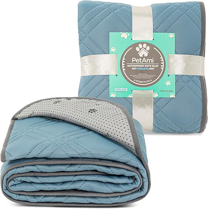 PetAmi Waterproof Cooling Mat for Dog, Premium Pet Cooling Blanket for Bed Crate, Anti Slip Indoor Dog Cool Pad for Sleeping, Q-MAX Large Sofa Couch Cover Mat for Cat, Light Blue, 60x80