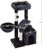 Yaheetech 34.5in Scratching Post, Cat Scratchers for Indoor Cats and Kittens, Multifunctional Activity Post w/Sisal Rope＆Dangling Ball＆Large Condo, Black