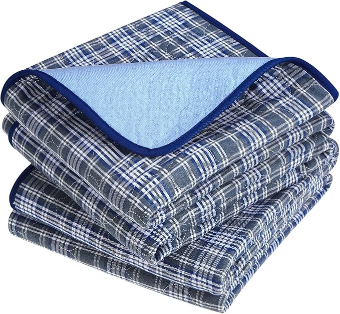 OUTCREATOR® Washable Bed Pads 34" x 54" (Pack of 2) for Incontinence Mattress Protector, Reusable Underpads for Elderly, Adults, Kids, Pets with Anti-Slip Bottom (Light Blue Plaid)