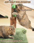 ANWA 35" Tall Cat Scratching Post for Kitten and Large Cats, Scratching Post for Indoor Cats with Self-Grooming Rubber Brush, Cat Sisal Post with Simulated Leaves