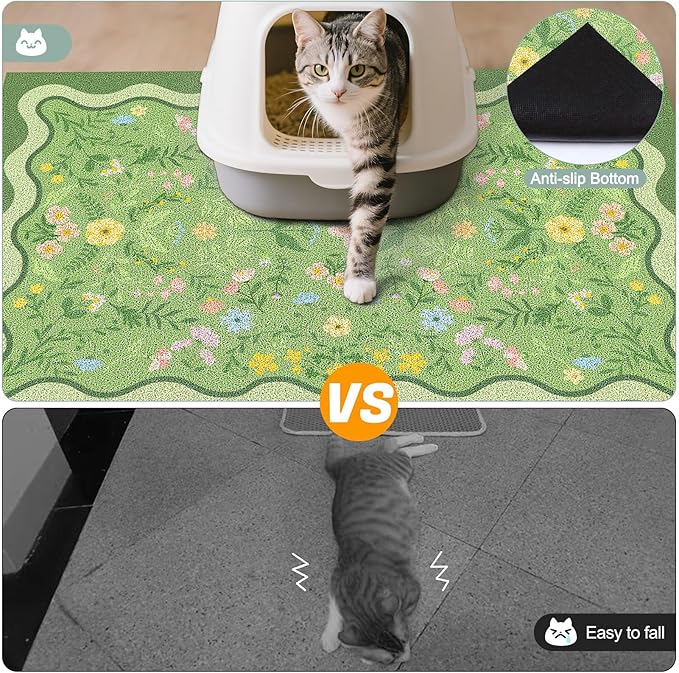 Glittme Premium Cat Litter Mat 33"x22" - Non-Slip & Waterproof Litter Trapping Mat for Litter Boxes - Soft Mesh Kitty Sand Catcher Pad Easy to Clean & Washable Floor Protector