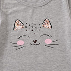 4-8T Toddler Girl Clothes Cat face print Short Sleeve Top+Pants Outfits Girl Spring and summer 2-Piece Set