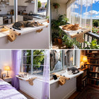 ESPETS Cat Window Sill Perch with Solid Wood & Thick Metal, Sturdy Cat Hammock Beds Window Seats with Soft Cusion Large Cats and Kittens-22.5 Inch