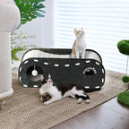 FUKUMARU Cat Beds for Indoor Pets 31.5 Inch, Extra Long Cozy Cat Bed Cave Tunnel for Multiple & Large Cats, Felt Kitten Hideaway House with Fluffy Ball, Scratch Resistant, Warm & Safe, Black