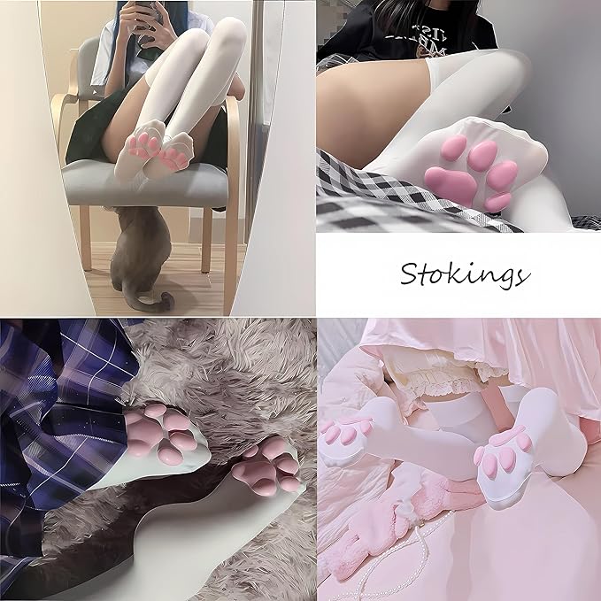 Cat Paw Thigh High Socks Golves, Cute Soft 3D Toe Beans Socks Mittens Kitten Claw Pad Socks for Girl Women Cosplay Set…