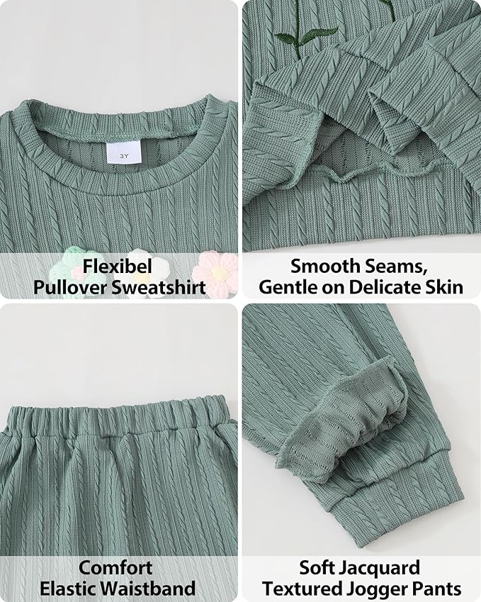 Jecson Toddler Girl Fall Clothes: Soft Outfits Set Embroidered Knit Top & Sweatpants 2Pcs Cute Home Outdoor 2-8Y