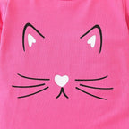 4-8T Toddler Girl Clothes Cat face print Short Sleeve Top+Pants Outfits Girl Spring and summer 2-Piece Set