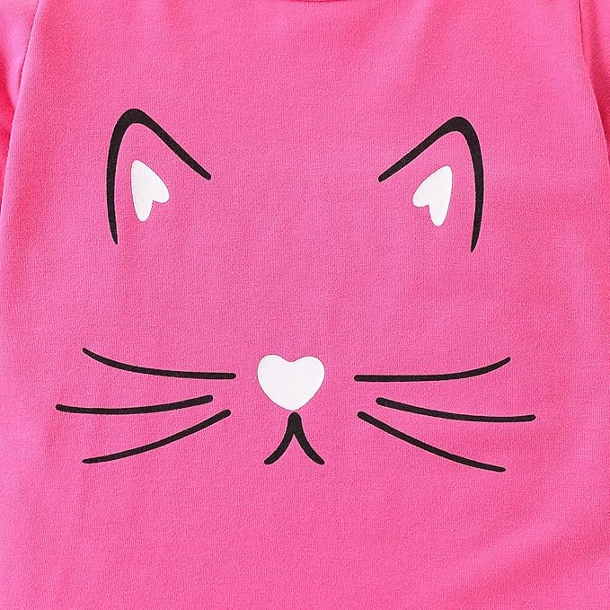4-8T Toddler Girl Clothes Cat face print Short Sleeve Top+Pants Outfits Girl Spring and summer 2-Piece Set