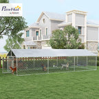 PawHut Outdoor Dog Kennel, Heavy Duty Dog Run Outdoor Fence with Waterproof Cover, Galvanized Chain Link, Secure Lock, for Large Sized Breeds, Chickens, Ducks, 20' x 7.5' x 5'