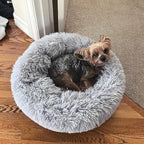 Calming Donut Dogs Beds for Small Dogs Washable,19inch Fluffy Round Puppy Bed for Puppies,Cats & Toy Breeds with Raised Rim,Fits up to 15 lbs Pets,Frost Grey