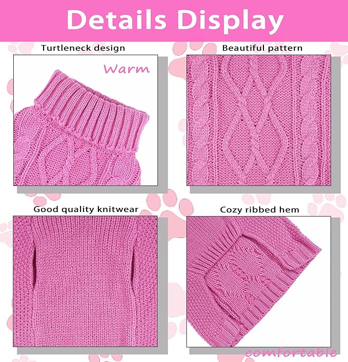 Dog Sweaters for Small Dogs XS Dog Sweaters Girl Pink Chihuahua Sweater Warm Doggie Winter Clothes Knitted Puppy Clothes for Yorkie Sleeveless Doggy Outfit Custume (Pink, X-Small)