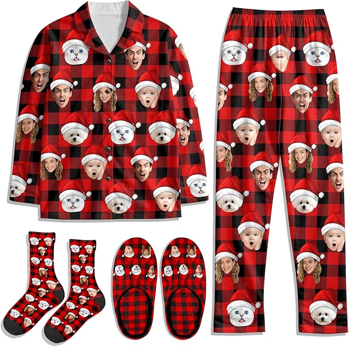 Artsadd Custom Pajamas for Women Men Family, Personalized Face Pjs Pajama Pants, Funny Pet Photo Loungewear Sleepwear Jammies