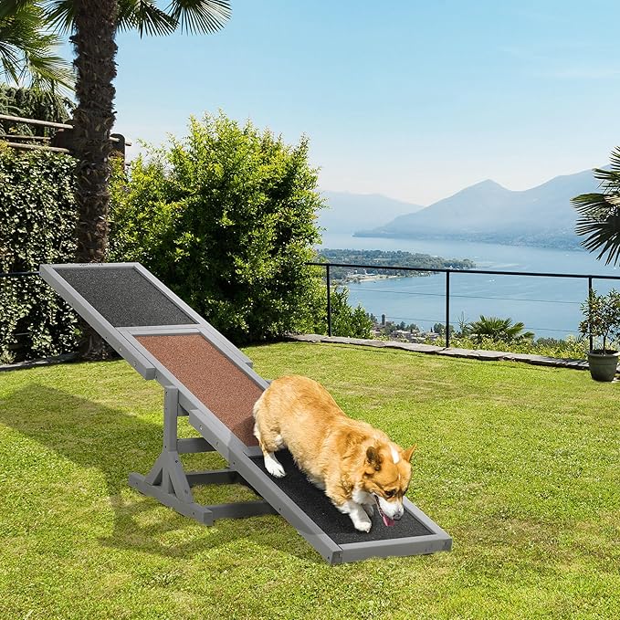 Wooden Dog Agility Seesaw for Training and Exercise Platform Equipment Run Game Toy Weather Resistant Pet Supplies 71" L x 12" W x 12" H,Gray