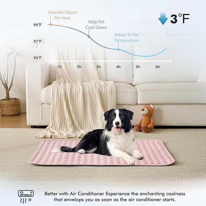 MICROCOSMOS Summer Cooling Mat & Sleeping Pad- Water Absorption Top, Materials Safe, Easy Carry, EZ Clean. Keep Cooling for Pets, Kids and Adults.(Pink, 48" x48")