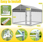 Dog Kennel Outside with Roof, Large Dog Run Enclosure, Outdoor Heavy Duty Pens House Pet Playpen with Galvanized Chain Link Waterproof Cover and Secure Lock(6.76'Lx6.76'Wx5.64'H)