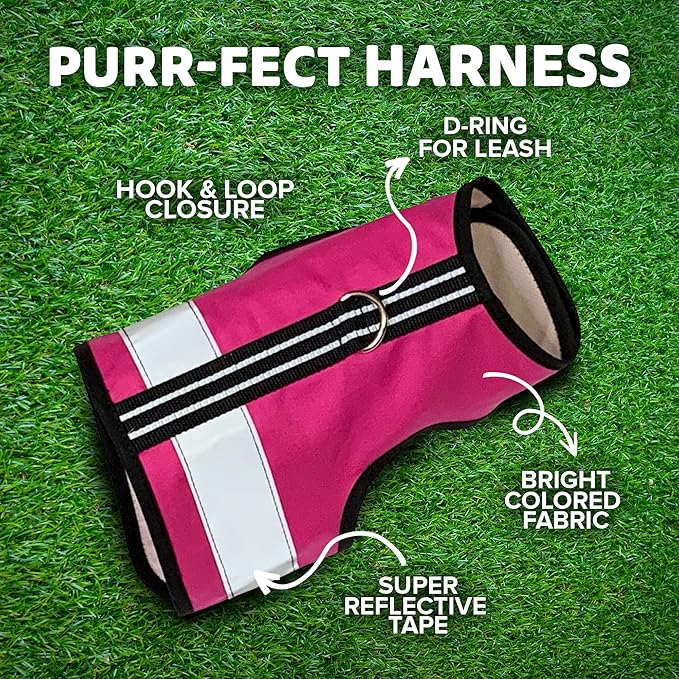 Kitty Holster Reflective Cat Harness – High-Visibility Cat Harness for Travel, Day and Night Walking - Soft Cotton Cat Accessories, Breathable, Secure & Washable, Made in USA - Flamingo Pink, XL