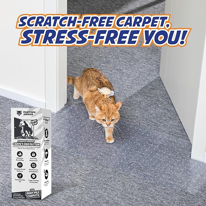 PANTHER ARMOR Cat Carpet Protector for Deep Pile Carpet, Stop Cats from Scratching Carpets, Door Edge Protector, Plastic Runner Mat, 15.7” x 43.3”