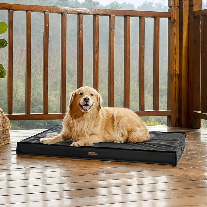 LE SURE Outdoor Waterproof Dog Bed for Extra Large Dogs, Orthopedic Egg Crate Foam Pet Bed with Oxford Fabric Surface and Removable and Durable Cover, Machine Washable, 44''x32'', Black