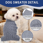 Dog Sweaters for Small Dogs Winter Dog Clothes Turtleneck Knit Puppy Sweater Warm Chihuahua Clothes Cat Sweater Frenchie Doggy Pullover Outfit with Twisted Design(Grey, Small)
