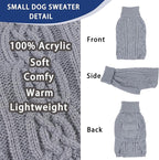 Dog Sweaters Small Dog Clothes Winter Turtleneck Puppy Sweater Warm Pet Cat Sweater Doggy Pullover Outfit with Twisted Design XS~XL(Grey, Large)