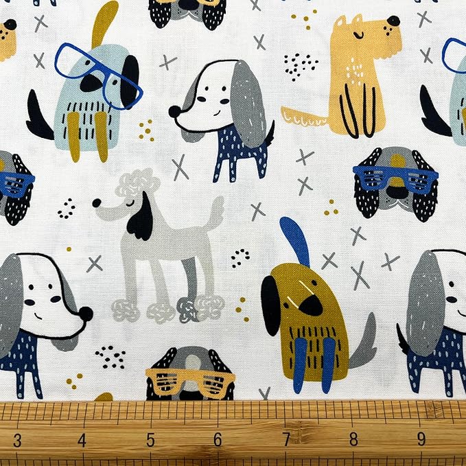 1 Yard (Pre-Cut) 43" x 36" (109cm x 92cm) Premium Floral Cotton Quilting Sewing Fabric, DIY Sewing Patchwork Supplies for Face mask Clothing Handmade Craft&Home Decoration (Cute Dog 1)