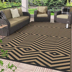GENIMO Outdoor Rug for Patio Clearance, 6'x9' Reversible Plastic Straw Rugs, Lightweight Waterproof Modern RV Camping Mat for Camper, Balcony, Deck, Backyard, Picnic, Black Brown