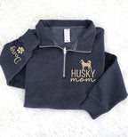 Personalized Husky Quarter Zip Sweatshirt – Custom Husky Dog Mom Hoodie – Embroidered Pet Lover Shirt – Dog Owner Gift