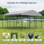 Kullavik 10x10x6 FT Large Outdoor Dog Kennel,Anti-Rust Galvanized Steel Dog Pen with Double Locks,Heavy Duty Dog Enclosure Fence with UV & Water Resistant Roof Cover for Outside