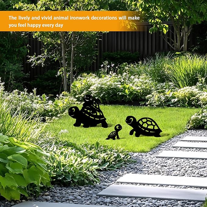 3 Pack Turtle Metal Garden Decorative Stakes, Weather Proof Silhouette Statues for Yard, Patio,Outdoor Decor for Turtle Lovers and Pet Owners