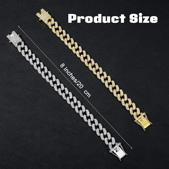 2Pcs Cuban Link Dog Collar Cat Chain Collar Diamond Cat Collar Kitten Walking Collar with Secure Buckle Rhinestones Necklace Metal Chain Jewelry Accessories for Cats Dogs Kittens