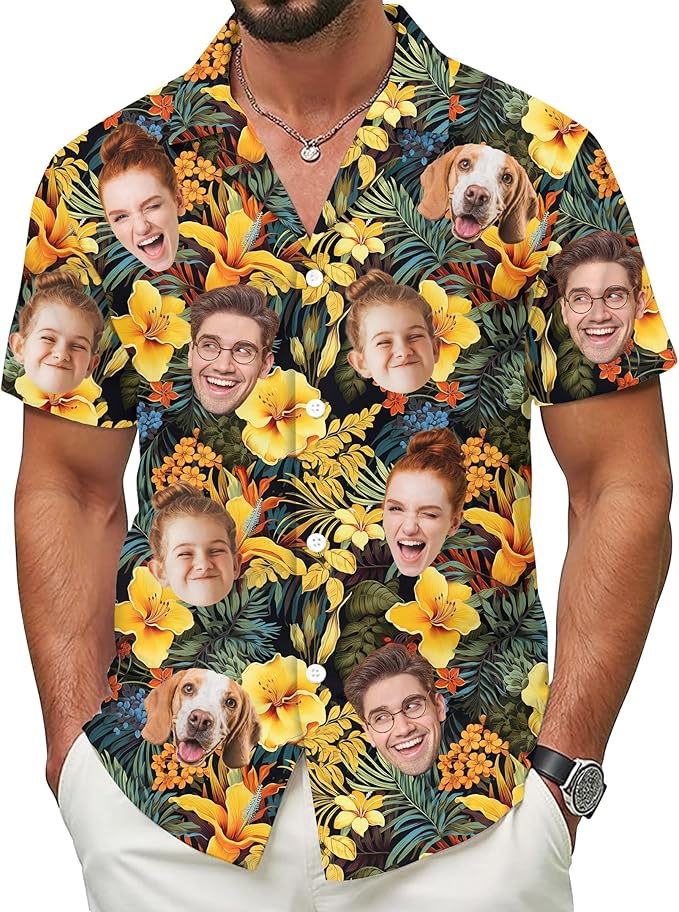 Custom Hawaiian Shirt with Face for Men Women Youth Kid, Personalized Hawaiian Shirts with Face Logo Photo Picture