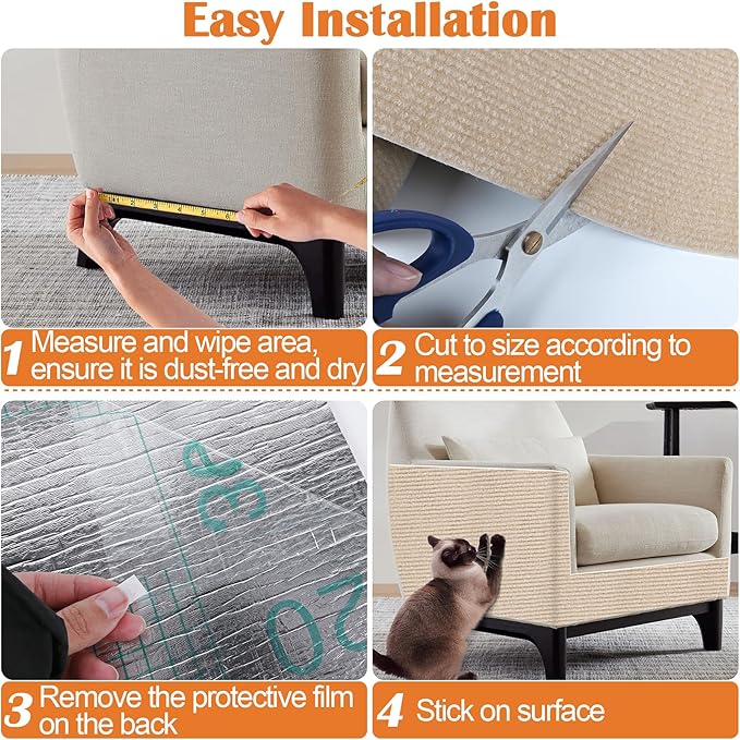 Cat Scratch Furniture Protector - 138" x 15.8" Trimmable Self-Adhesive Cats Claws Scratch Pads, DIY Cat Climbing Couch Protector for Scratch Post Cat Tree Replacement Indoor (Khaki)