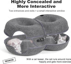 8-Shaped Large Cat Tunnel Bed for Indoor Cats, Infinite Circulation Peekaboo Cat Cave with 12 Toy Balls, Cat Donut Tunnel for Cats up to 30 Pounds (Dark Grey, L 38x24x11in)