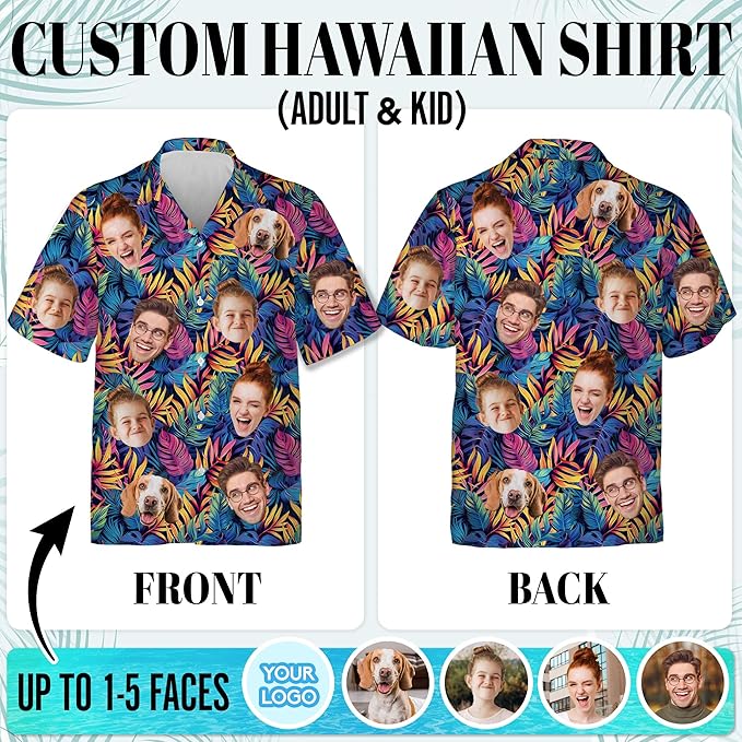 Custom Hawaiian Shirt with Face for Men Women Youth Kid, Personalized Hawaiian Shirts with Face Logo Photo Picture