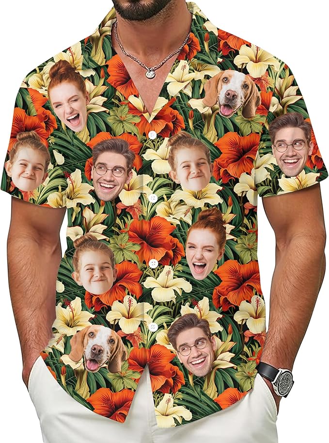 Custom Hawaiian Shirt with Face for Men Women Youth Kid, Personalized Hawaiian Shirts with Face Logo Photo Picture
